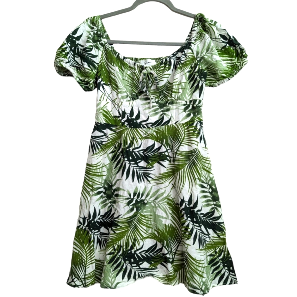 Women's Green Floral Leaf Print Casual Mini Dress Japna Size Medium